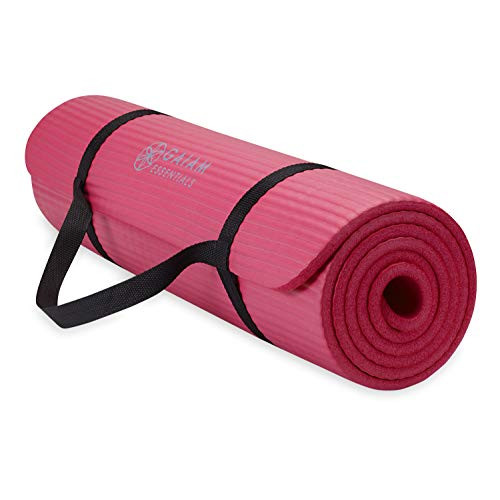 Gaiam Essentials Thick Yoga Mat Fitness & Exercise Mat with Easy-Cinch Carrier Strap, Pink, 72"L X 24"W X 2/5 Inch Thick | Amazon (US)