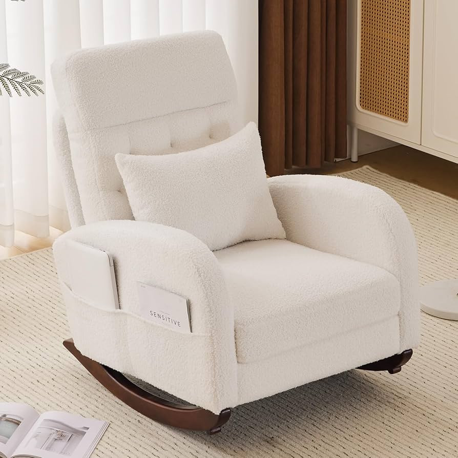 VINGLI Teddy Fleece Low Seat Rocking Chair,Boucle Upholstered Nursery Glider Chair with Side Pock... | Amazon (US)