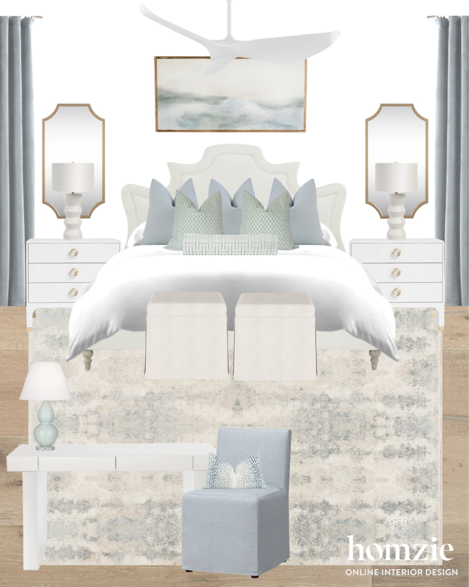 Coastal blue bedroom design with a sophisticated glam twist! Grandmillenial lovers this is for you! 

#LTKunder50 #LTKunder100 #LTKhome