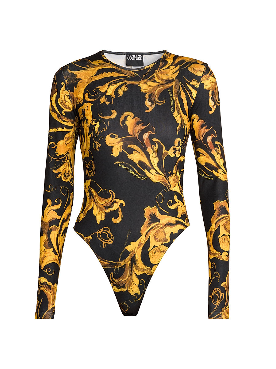 Women's Baroque-Print Long-Sleeve Bodysuit - Black Gold - Size 8 | Saks Fifth Avenue
