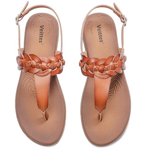 Veittes Women's Casual Flat Slide Sandals - Comfortable Slip-On with Ankle Strap,Round Open Toe lightweight Summer Beach Thong Sandals.(2407006,LB/MF,9) | Amazon (US)
