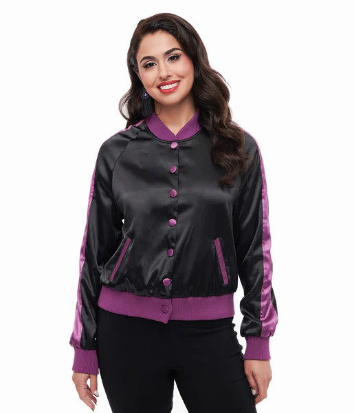 Disney Hocus Pocus Collection by Unique Vintage Purple & Black Hocus Pocus Spell Bomber Jacket | UniqueVintage