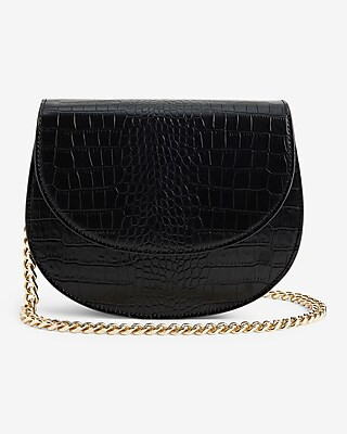 Croc-Embossed Faux Leather Saddle Crossbody | Express