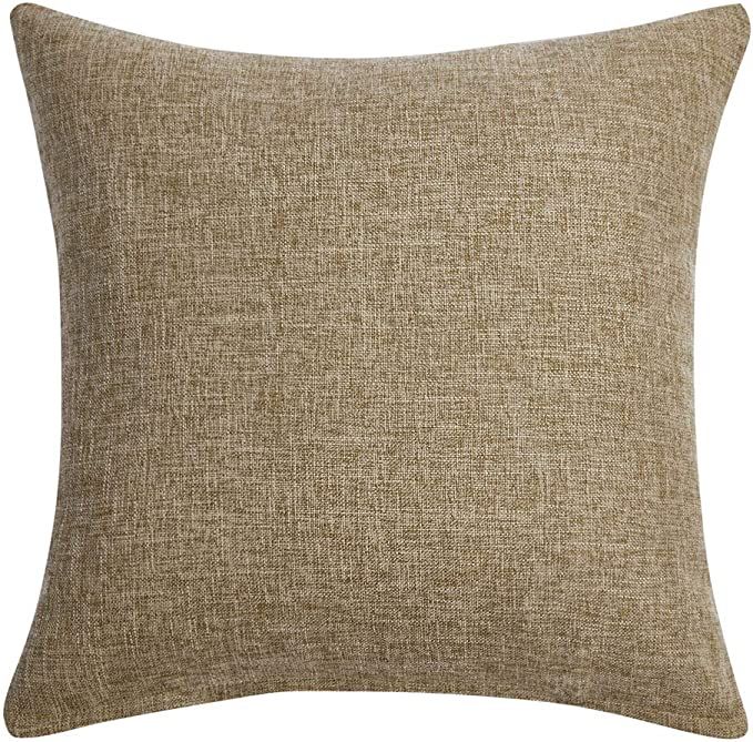 Anickal Set of 2 Khaki Pillow Covers Cotton Linen Decorative Square Throw Pillow Covers 18x18 Inc... | Amazon (US)