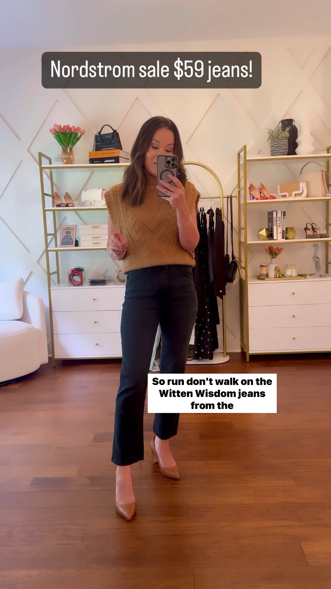 Nordstrom sale favorite black jeans on sale for $59 - wearing a 2 petite - they are sooooo good! Sweater vest also on sale - loving this color for fall! 

#LTKxNSale #LTKSaleAlert #LTKOver40