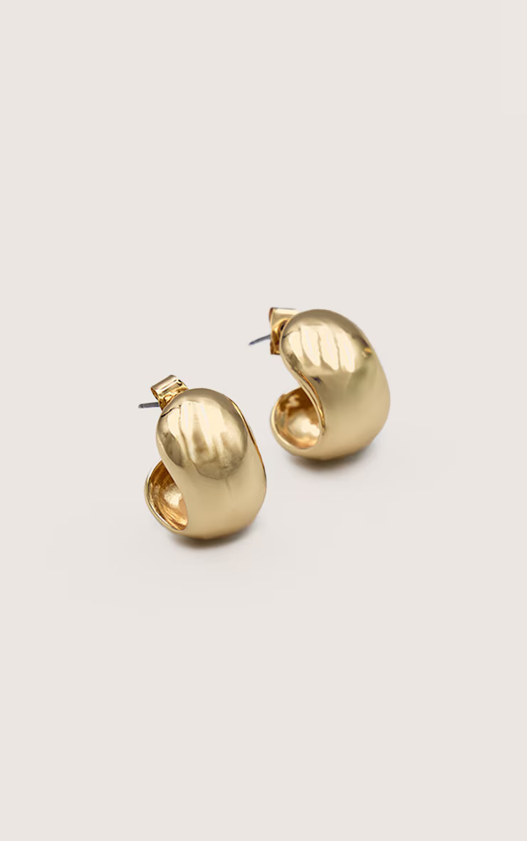 Gold Chunky Hoop Huggie Earrings | Accessories | PrettyLittleThing US
