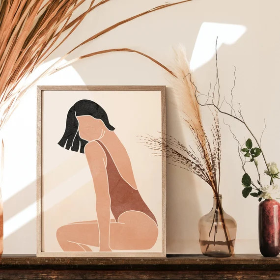Frau Druck, Boho Kunstdruck, erdig gebrannt Orange weibliche Zeichnung digitaler Download, minima... | Etsy (DACH)