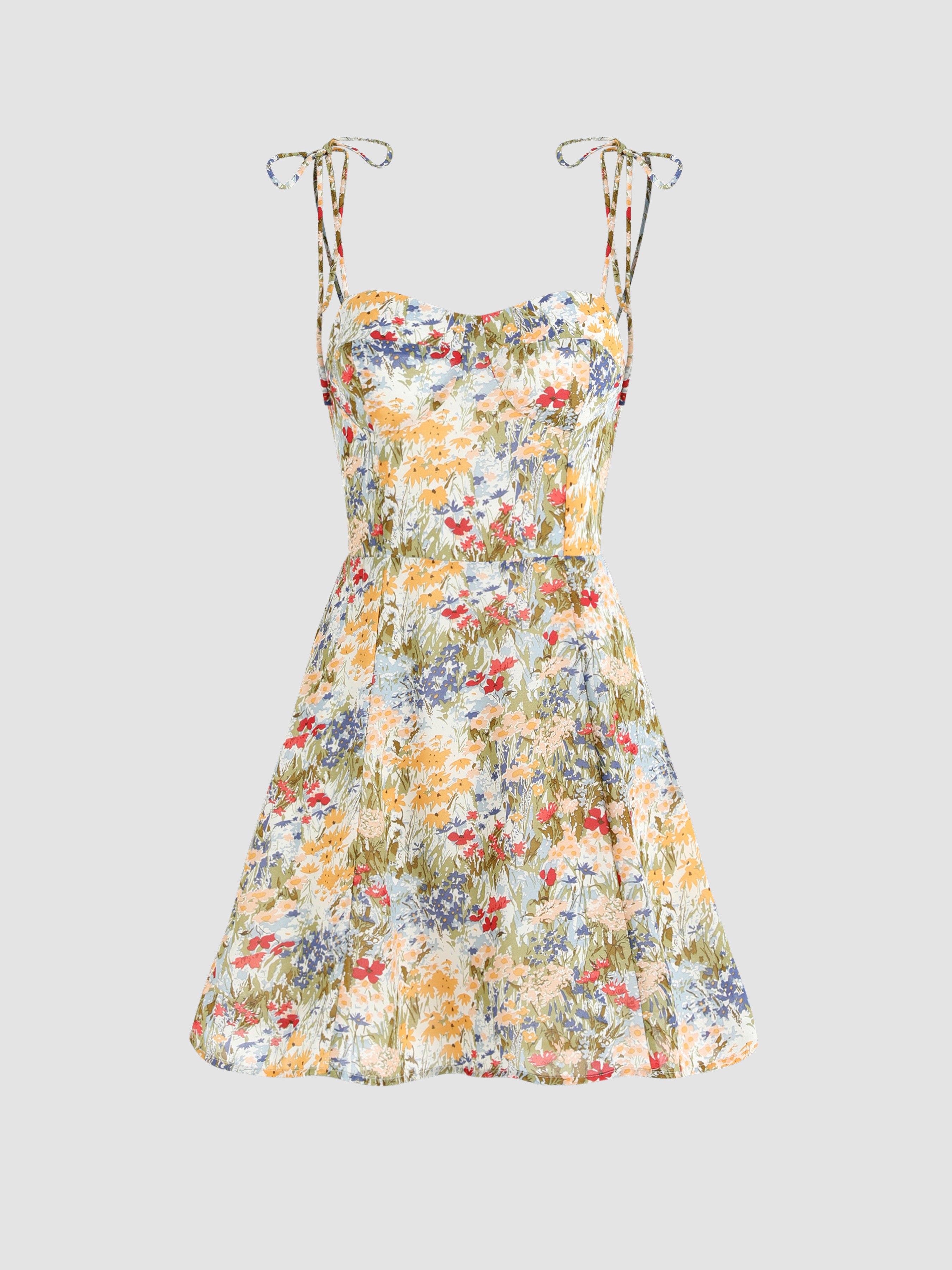 Floral Tie Shoulder Shirred Mini Dress - Cider | Cider