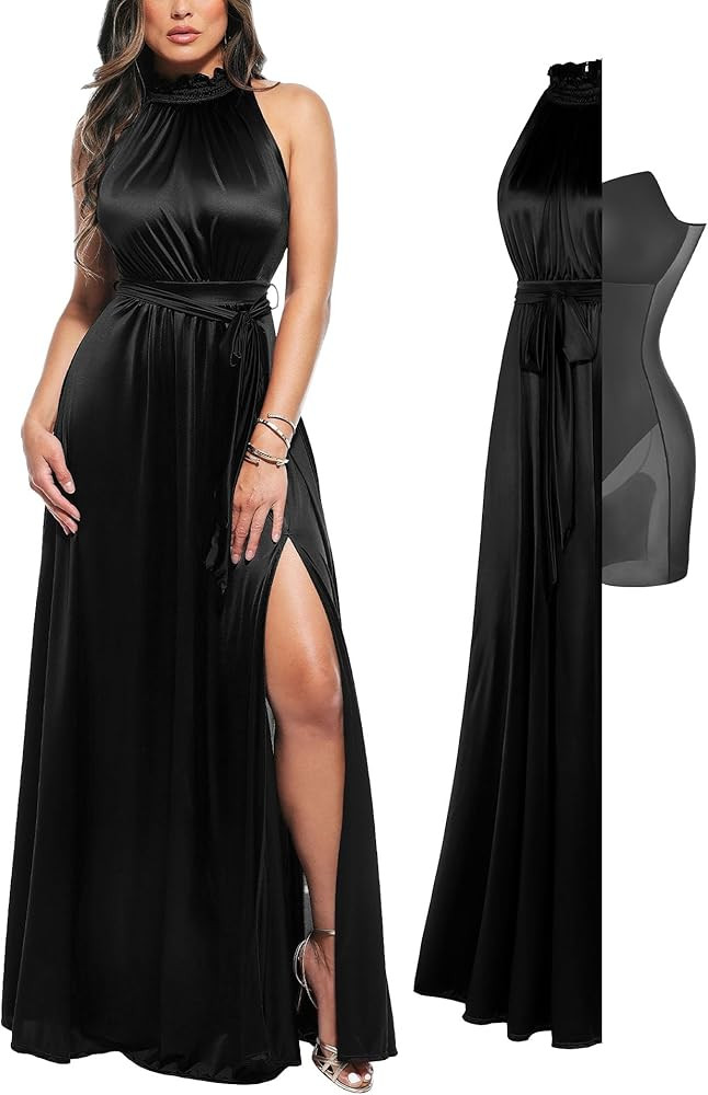 Popilush Wedding Guest Dress Formal Dresses for Women Shapewear Bodycon Fall Long Halter Cocktail... | Amazon (US)