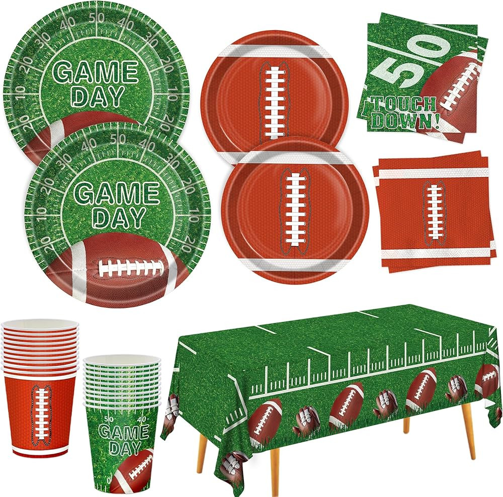 Football Party Supplies Set for 24 Guests, Game Day & Tailgate Decorations Kit with Plates, Cups,... | Amazon (US)