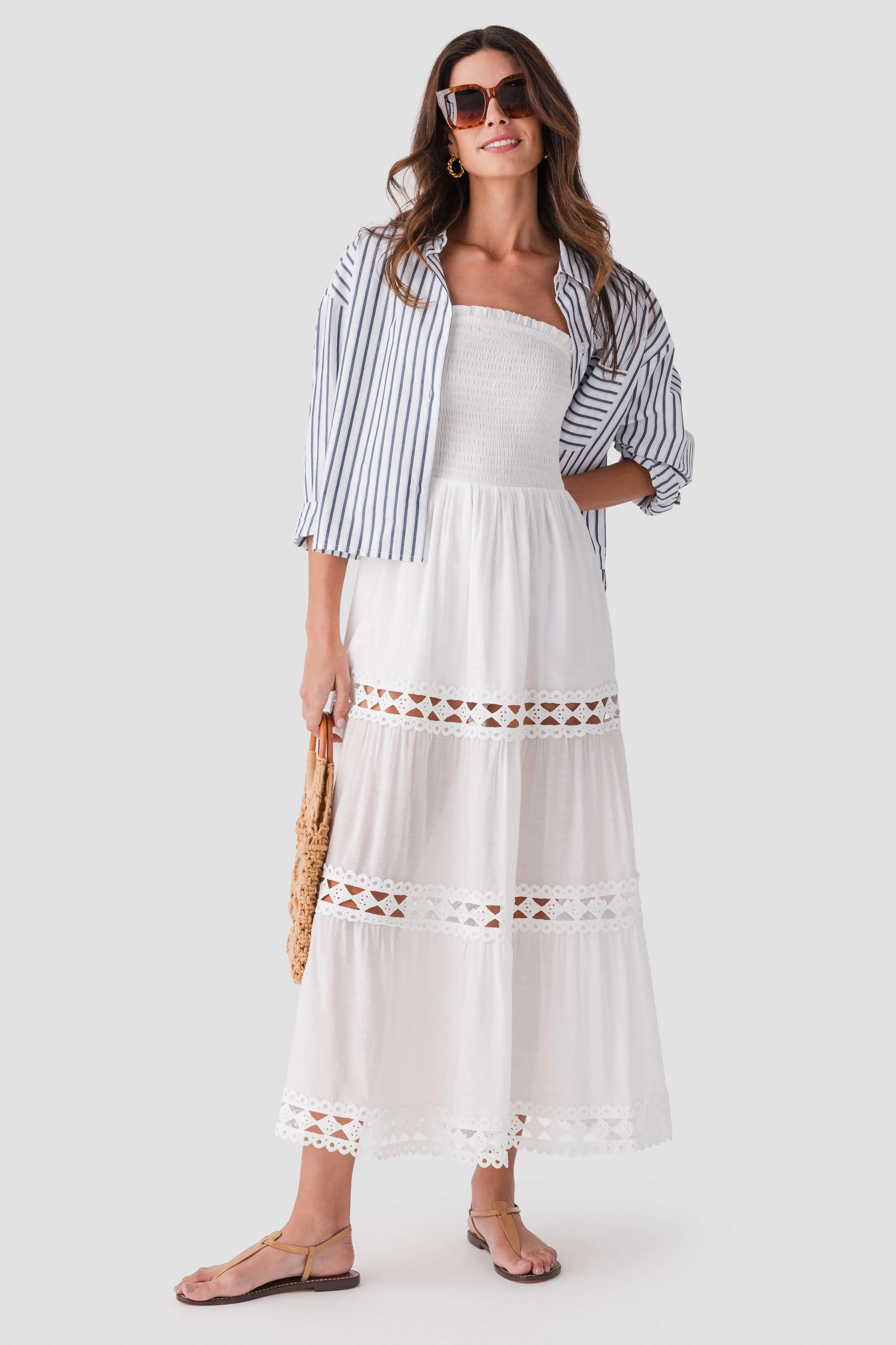 Elan Smocked Strapless Midi Dress | Social Threads