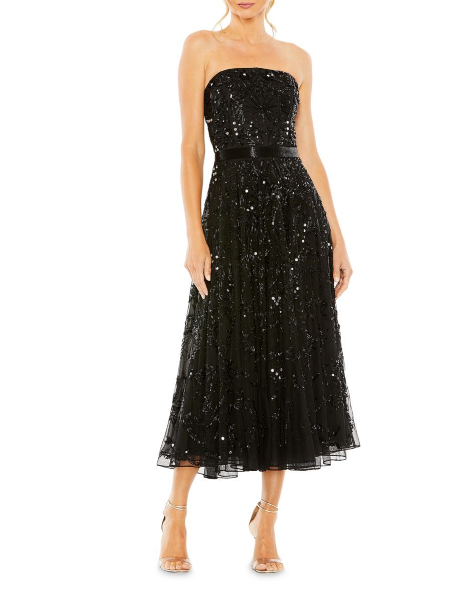 Mac Duggal Embellished Mesh Strapless Midi-Dress | Saks Fifth Avenue