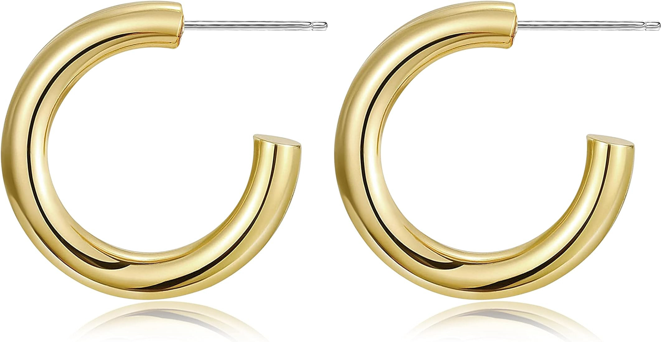 CONRAN KREMIX Thick Gold Chunky Hoop Earrings Lightweight Open Hoops For Women | Amazon (US)