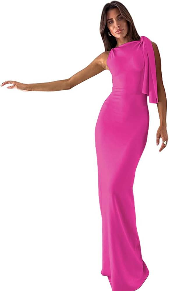 ANKOMINA Women's Elegant Asymmetrical Collar Sleeveless One Shoulder Maxi Dress Bodycon Party Coc... | Amazon (US)