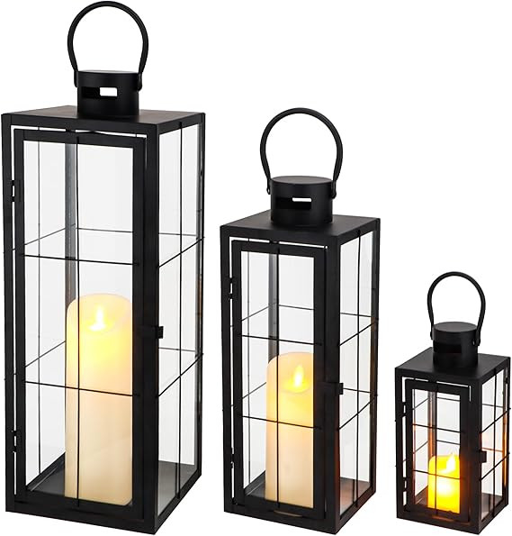TRIROCKS Metal Candle Lantern Set of 3 - Assorted Sizes (9/15.5/19.5 Inch) - Tall Decorative Hang... | Amazon (US)