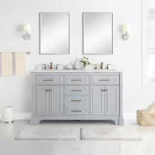 Melpark 60 in. W x 22 in. D x 34.5 in. H Bath Vanity in Dove Gray with White Cultured Marble Top | The Home Depot