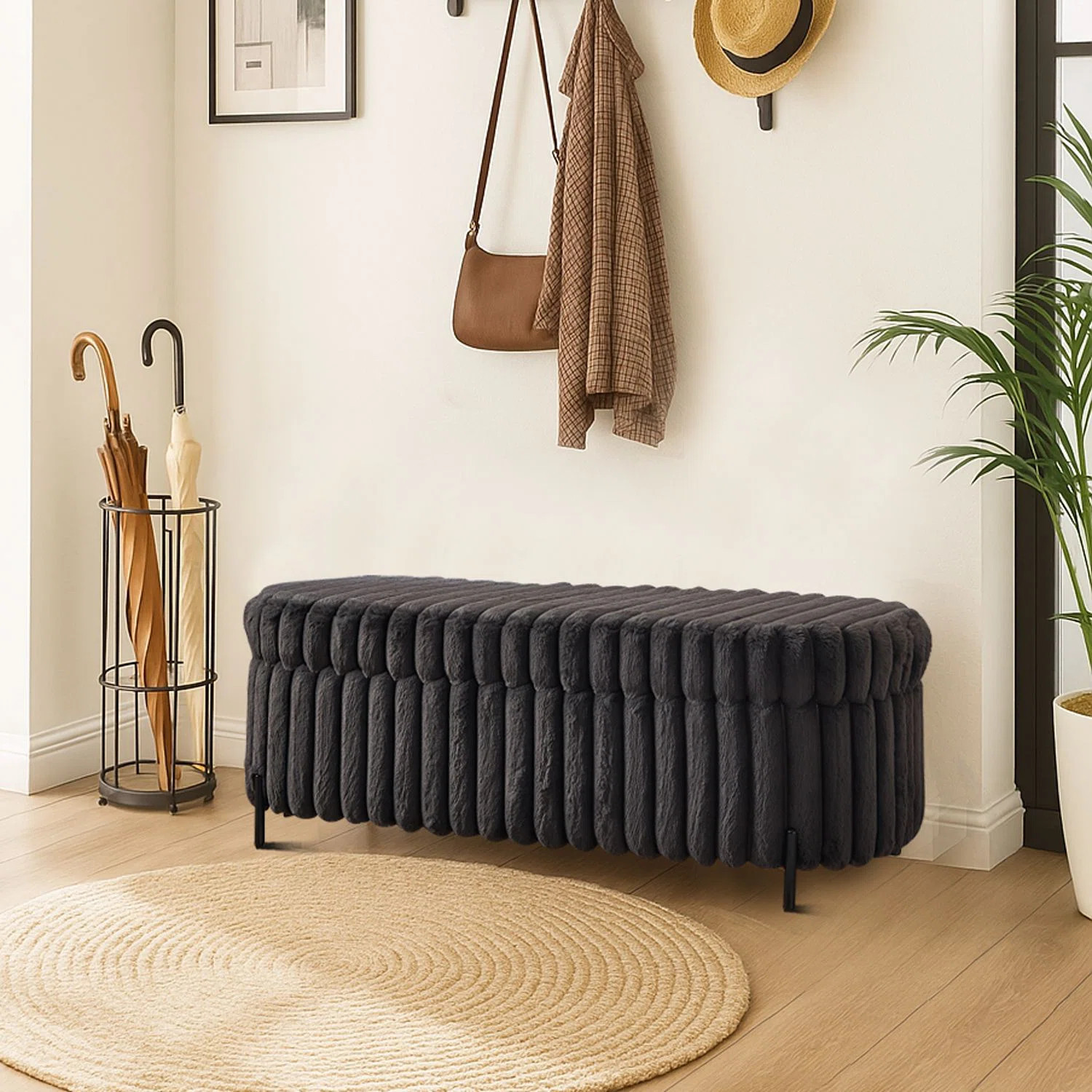Modern Velvet Storage Bench upholstered storage bench with Channel Tufting and Metal Legs | Wayfair North America
