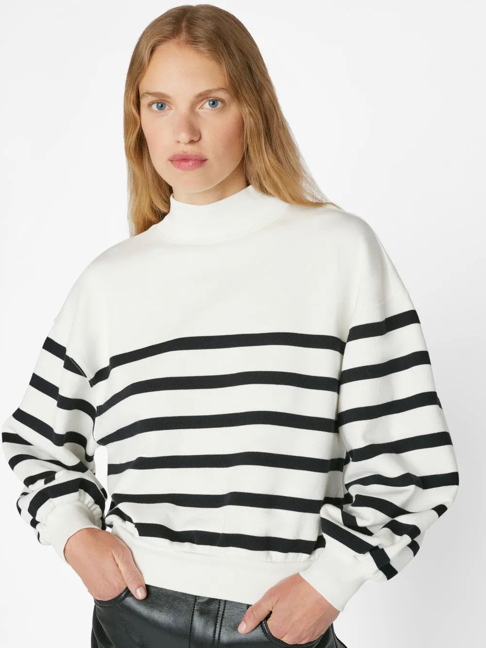 Balloon Sleeve Mockneck Sweatshirt -- Off White Multi | Frame Denim