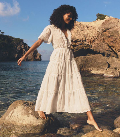 D�?EN Gabriella Dress -- Salt - Size - L Cotton Prairie Vintage-inspired Effortless | DOEN