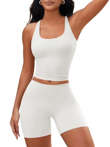 Aoysky Womens 2 Piece Workout Sets Cross Back Padded Halter Tank Tops High Waisted Biker Yoga Shorts Gym Outfits | Amazon (US)