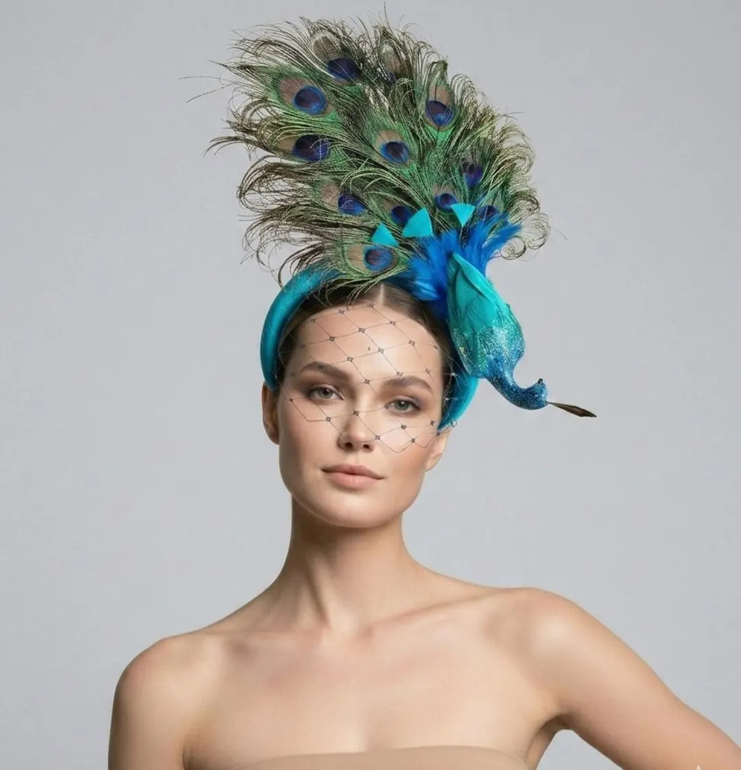 Teal Peacock Fascinator, Kentucky Derby Headband, Turquoise Fascinator - Etsy UK | Etsy (Global)