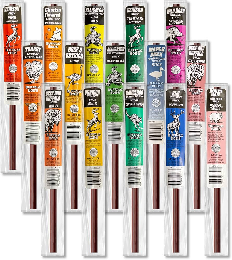 Buffalo Bob's Wild Game Meat Snacks (1oz Stick, 15 Pack) Exotic Variety Assortment Sampler, Gift ... | Amazon (US)