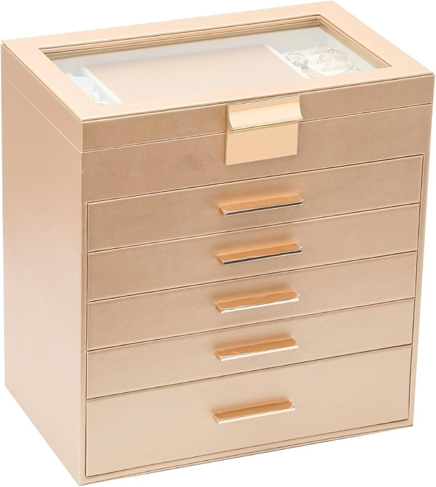 BOOVO Jewelry Boxes for Women, White and Black 6 Layer Large Jewelry Box for Necklace, Bracelet, ... | Amazon (US)