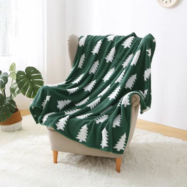 Mainstays Green Pine Tree Sherpa Throw Blanket, 50"x60" | Walmart (US)