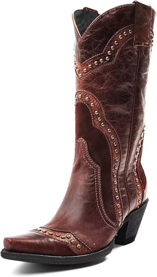 Agodor Cowboy Boots For Women, Cowgirl Ladies Mid Calf Boots with Classic Studded, Pointed Toe Ch... | Amazon (US)