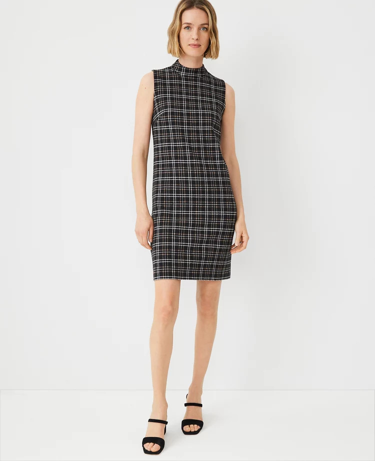 Plaid Mock Neck Shift Dress | Ann Taylor (US)