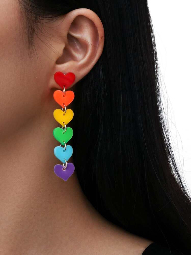 Rainbow Heart Charm Drop Earrings | SHEIN