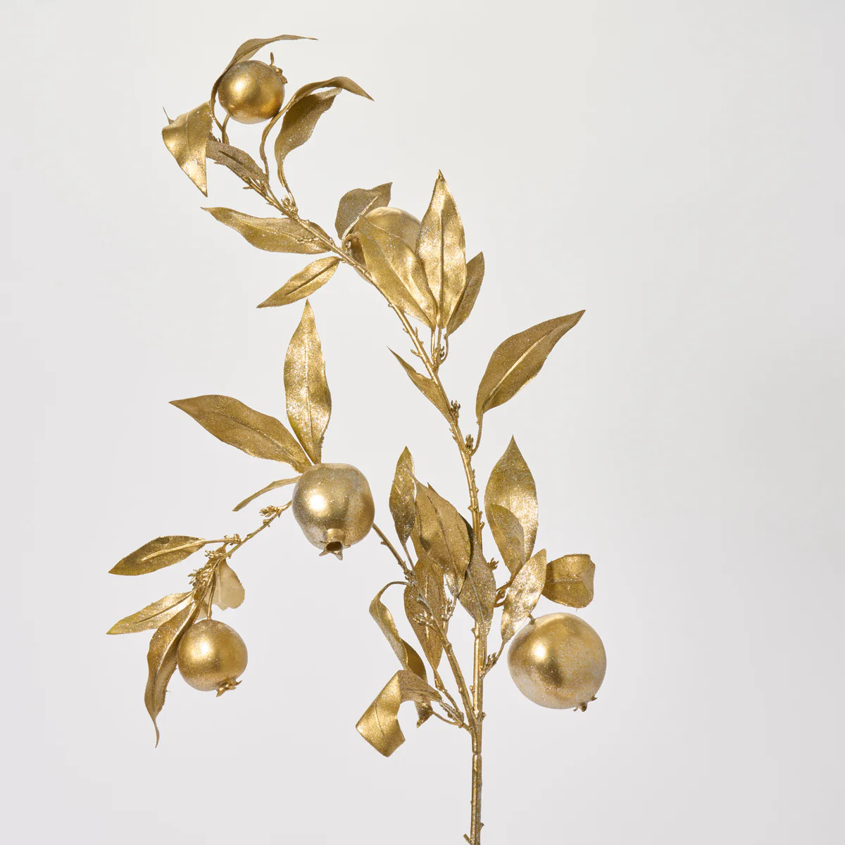 Metallic Gold Champagne Glitter Pomegranate Fruit & Leaf Large Branch Spray - 45" | Darby Creek Trading