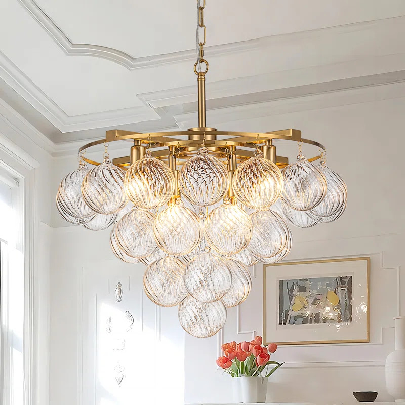 Yader 8 - Light Dimmable Tiered Bubble Chandelier with Textured Globe Glass | Wayfair North America
