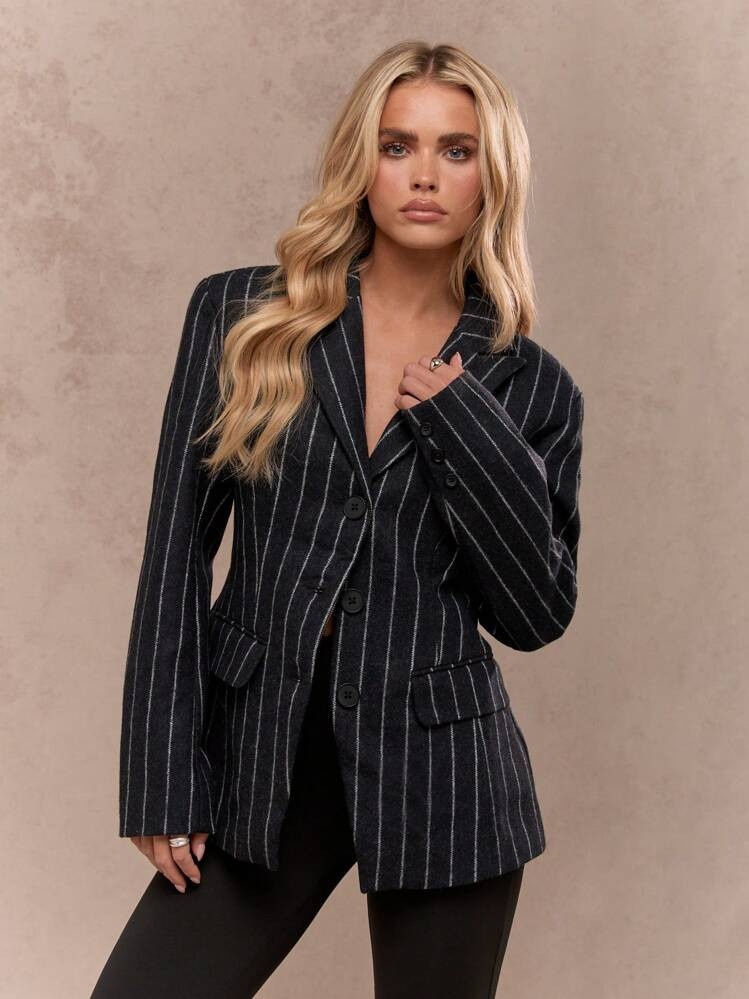 MISSGUIDED Professional Pinstripe Tailored Blazer Workwear Classic Office Business Long Sleeve Winter Fall Formal Jacket | SHEIN