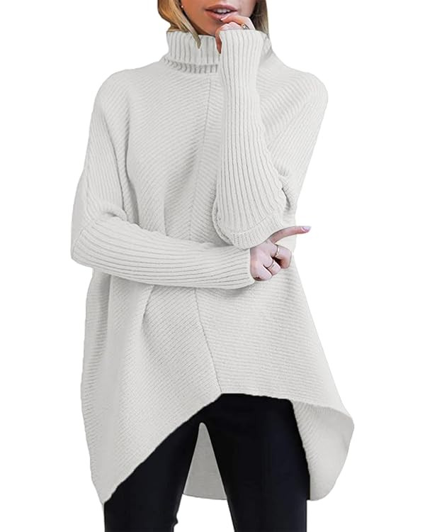 ANRABESS Womens Oversized Turtleneck Batwing Long Sleeve Casual Cozy Baggy Knit Pullover Tunic Sw... | Amazon (US)