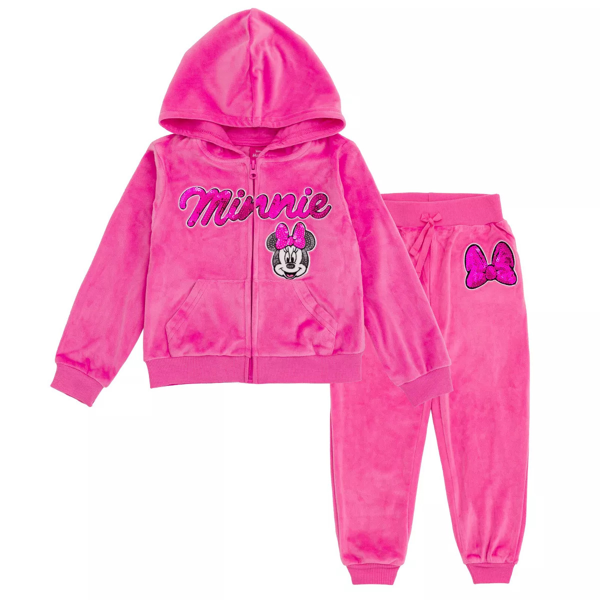 Disney Minnie Mouse Toddler Girls Velour Zip Up Hoodie and Jogger Pants Outfit Set Pink 5T | Target