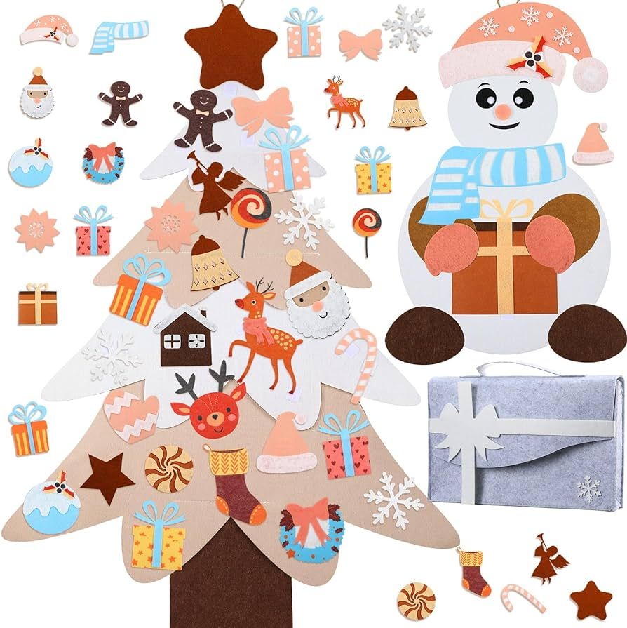 Liliful 2 Pcs Christmas DIY Felt Christmas Tree and Snowman Set Xmas Crafts with 40 Pcs DIY Ornam... | Amazon (US)