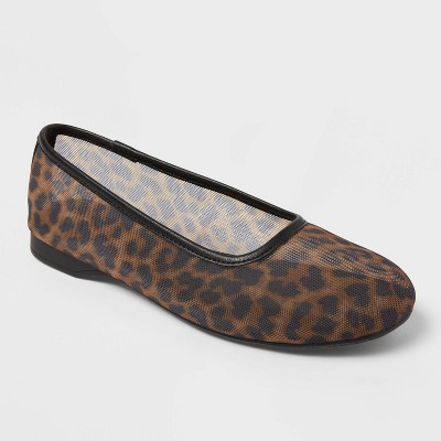 Women's Mel Mesh Flats with Memory Foam Insole - A New Day™ Brown Leopard 9.5: Cushioned Ballet Slip-Ons, Animal Print, Round Toe | Target