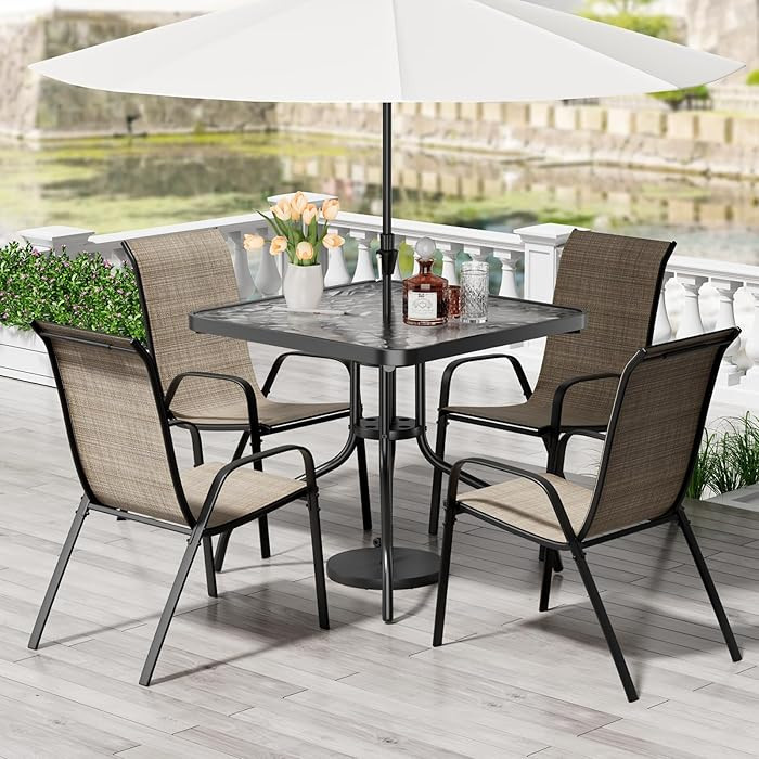 TLSUNNY Patio Dining Set 5 Pieces, All Weather Outdoor Furniture W/30"X 30" Table and 4 Stackable... | Amazon (US)