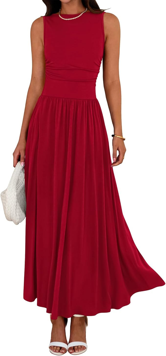 BTFBM Summer Maxi Dresses for Women 2026 Spring Sleeveless Casual Ruched High Waisted Long Sundre... | Amazon (US)