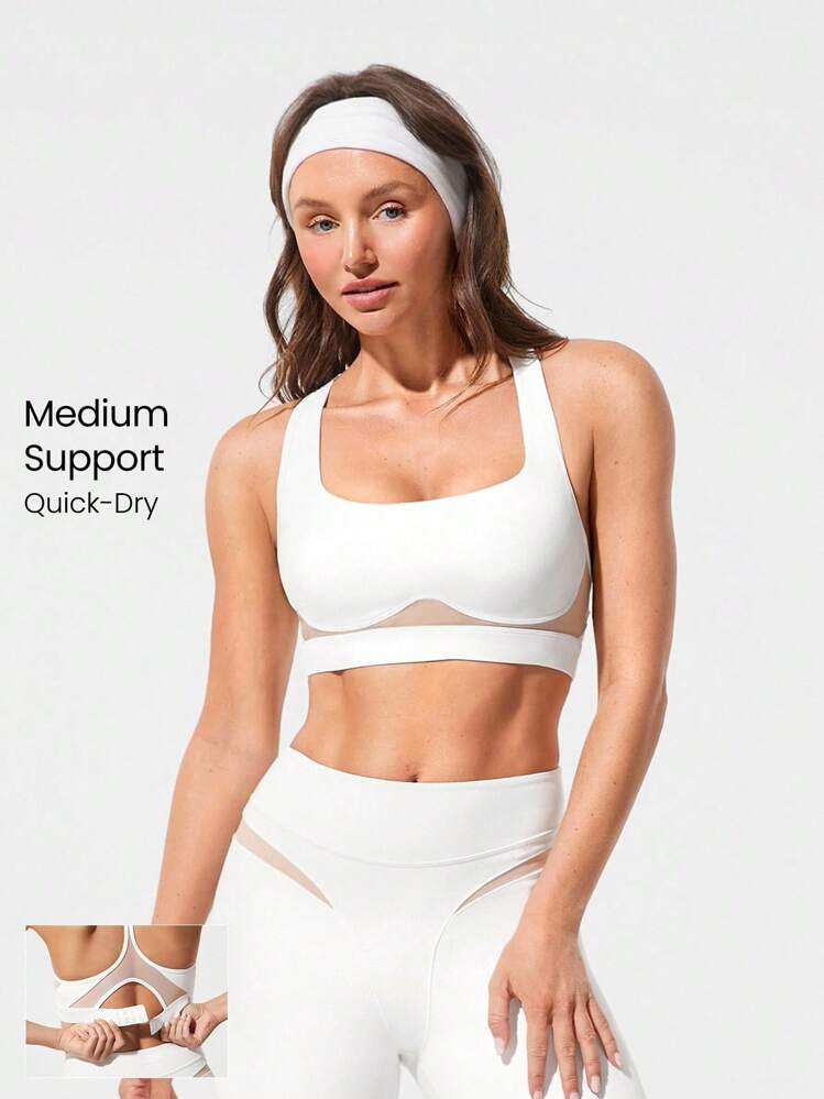 GLOWMODE FeatherFit™-Sculpt Stamina Compressive Heart Shaped Neck Mesh Panels Racerback Adjusta... | SHEIN