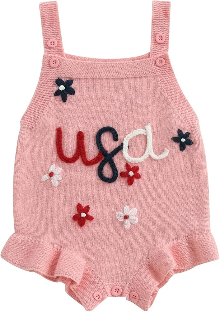 Baby Girl Knit Romper Summer Sleeveless Cherry Crochet Bodysuit One Piece Jumpsuit Infant Newborn... | Amazon (US)