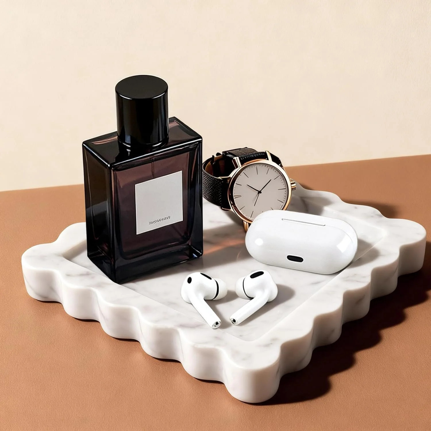 Square Marble Decorative Tray with Scalloped Edge for Jewelry Candle Lotion | Walmart (US)