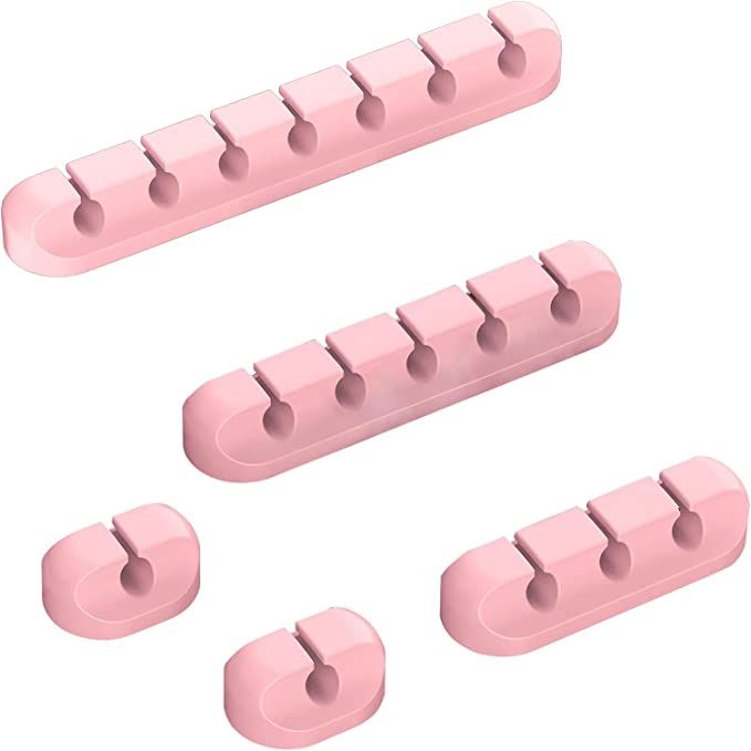 Pink Desk Accessories Cable Organizer - Pink Cord Holder for Desk, 5 Packs (7-5-3-1-1 Slots) Cabl... | Amazon (US)