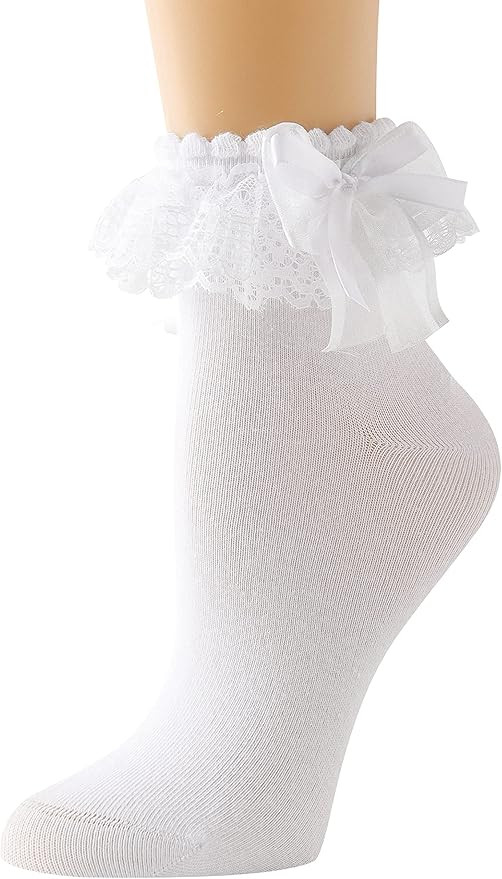 Lace Ruffle Frilly Socks for Women - Lace Ankle Socks with Bow | Amazon (US)