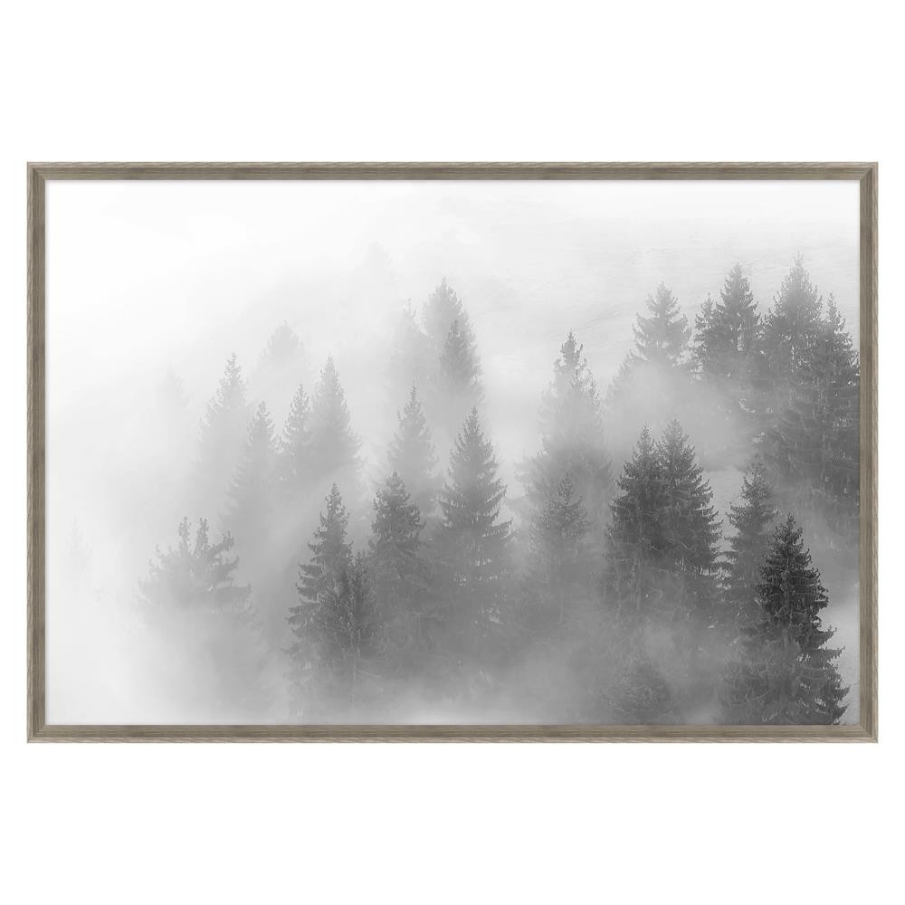 Malaya Rustic Lodge Grey Pine Landscape Grey Frame Photograph 2 - 28x41 | Kathy Kuo Home