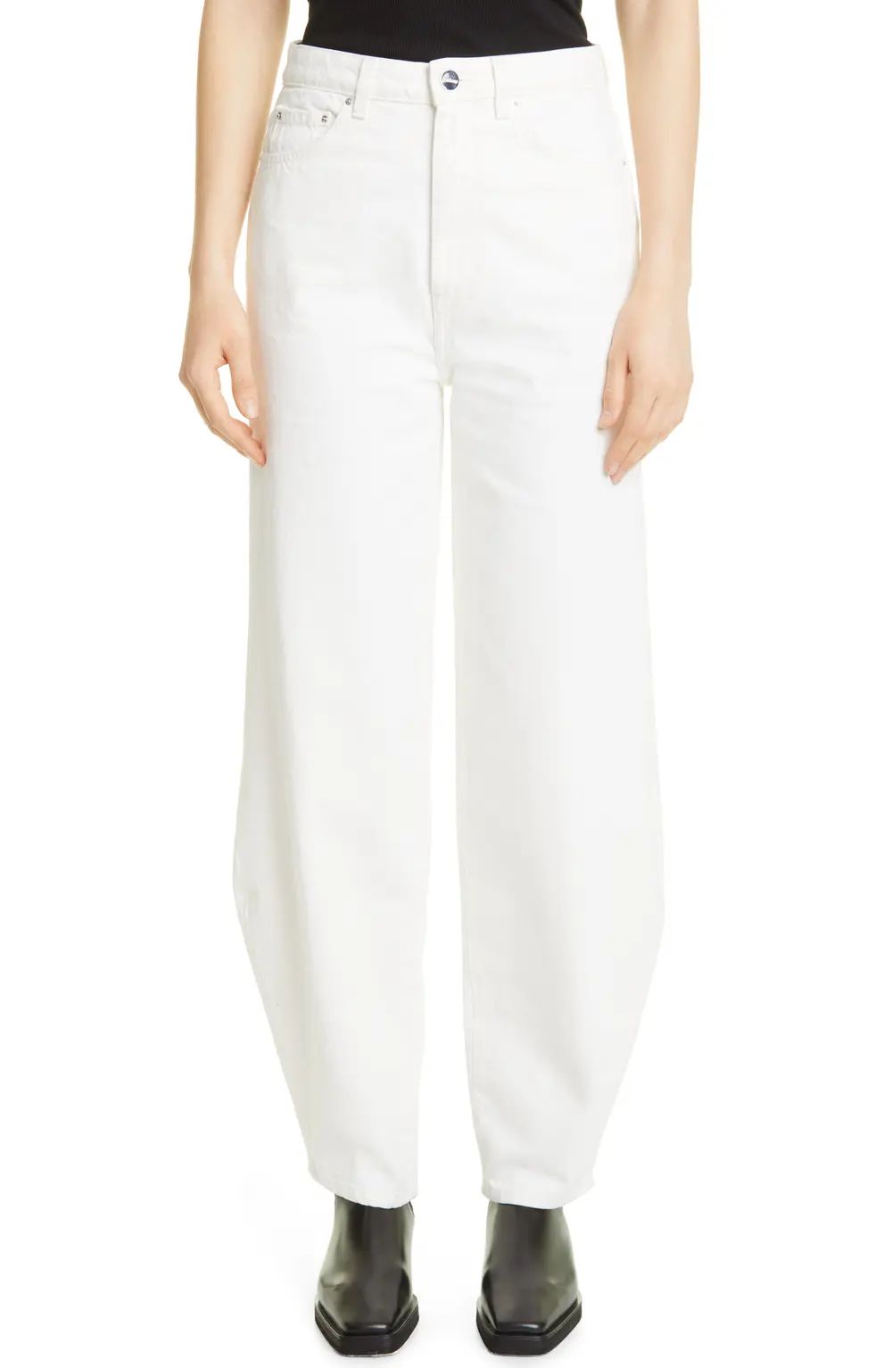 Toteme High Waist Barrel Leg Jeans, Size 28 X 30 in Off-White at Nordstrom | Nordstrom Canada