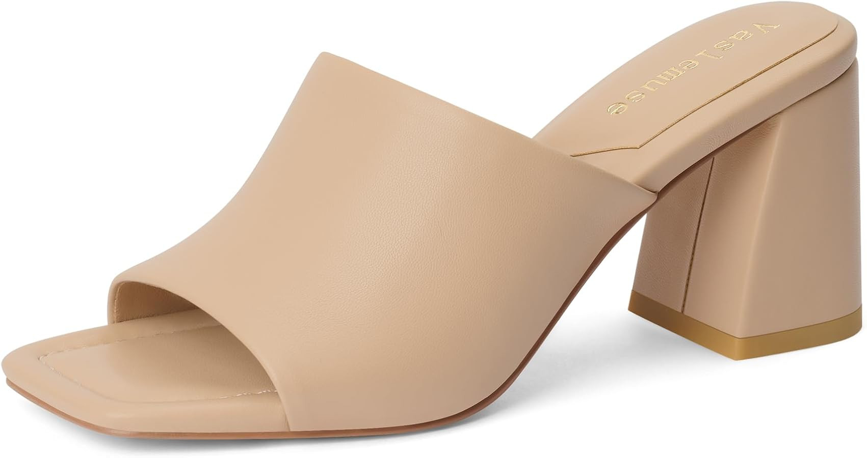 Vaslemuse Mule Heels For Women, Chunky Block Heeled Sandals, Square Open Toe Casual Comfort Slide... | Amazon (US)