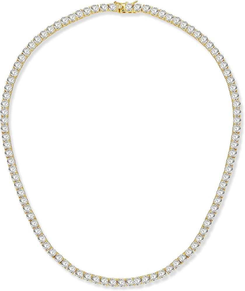 Gemsme 4.0mm CZ Tennis Necklace, 18K White/Yellow Gold Plated 4.0mm Round Cubic Zirconia Classic ... | Amazon (US)