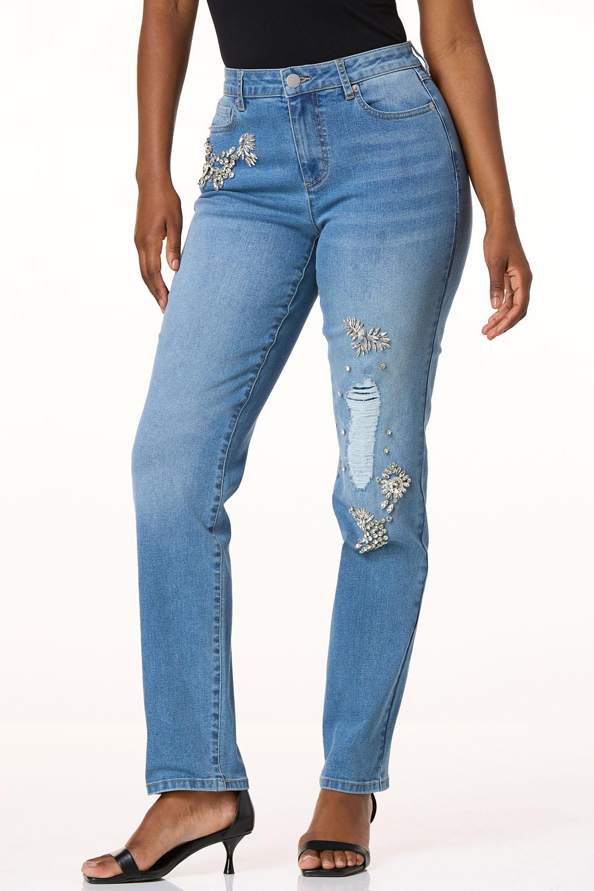 Rhinestone High Rise Straight Leg Jeans | Cato Fashions